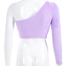 Asymmetrical One-Shoulder Crop Top – Purple Long Sleeve Chic